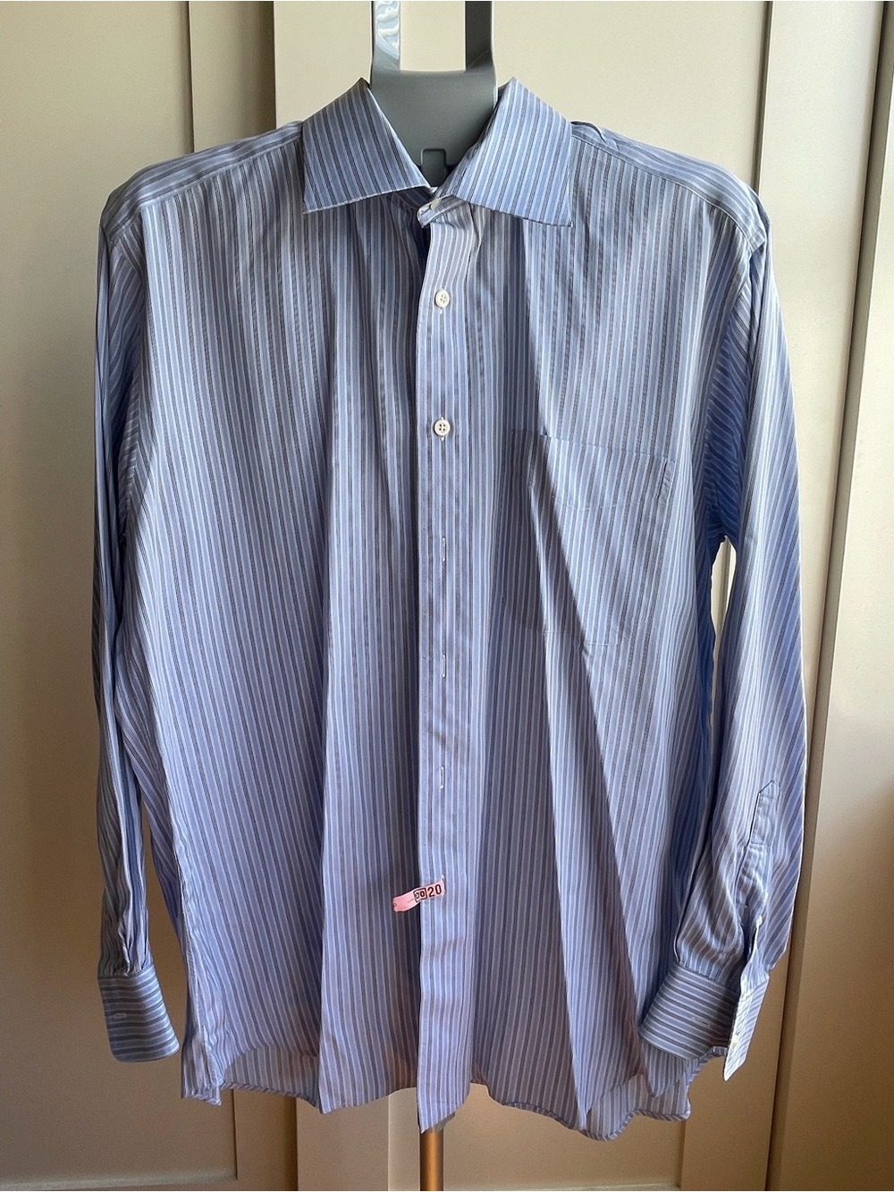 Ike Behar Blue, Black and White Pinstripe Dress Shirt
